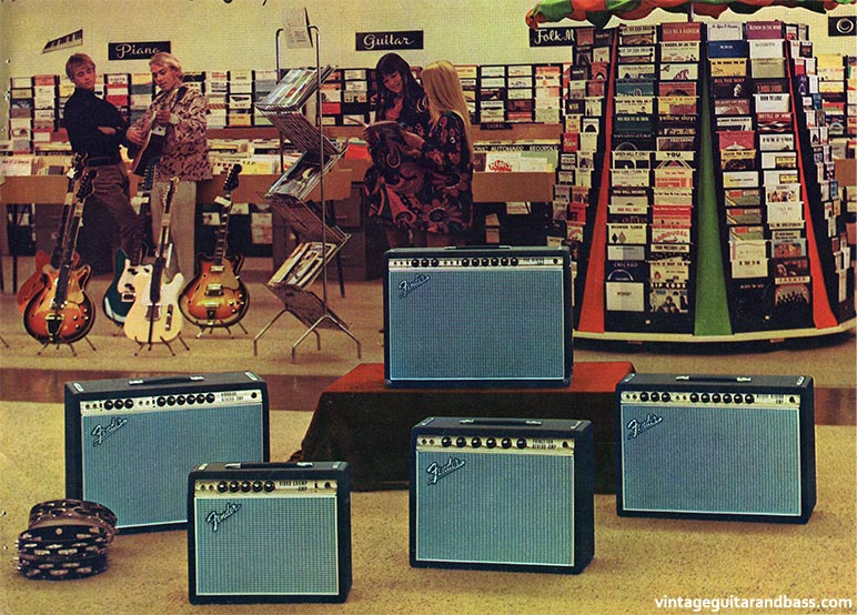 1969 Fender catalog, page 33 - Fender Pro Reverb, Vibrolux Reverb, Deluxe Reverb, Princeton Reverb, and Vibro Champ