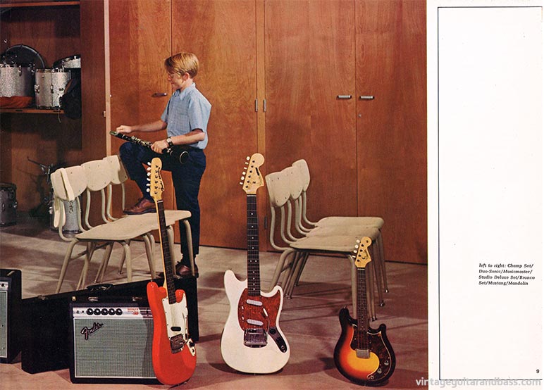 1969 Fender catalog, page 9 - Fender Bronco set, Fender Mustang, Fender electric Mandolin