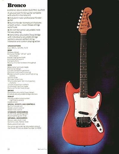 1970 Fender guitar, bass and amp catalog page 10 - Fender Bronco
