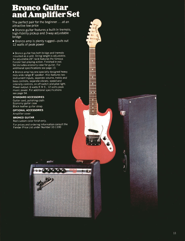 Fender Bronco guitar and amp set - 1970 Fender catalog, page 11