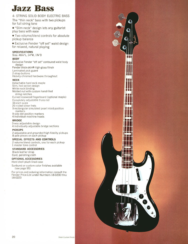 Fender Jazz Bass - 1970 Fender catalog, page 20