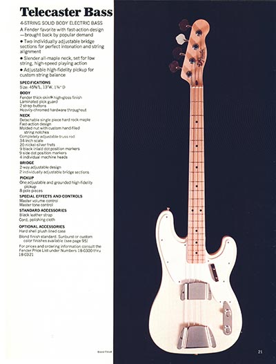 1970 Fender guitar, bass and amp catalog page 21 - Fender Jazz bass