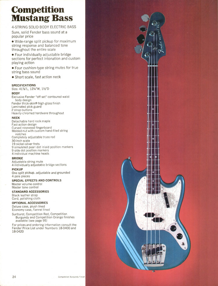 Fender Mustang Bass - 1970 Fender catalog, page 24
