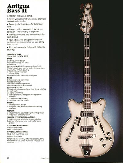 1970 Fender guitar, bass and amp catalog page 28 - Fender Antigua / Coronado Bass II