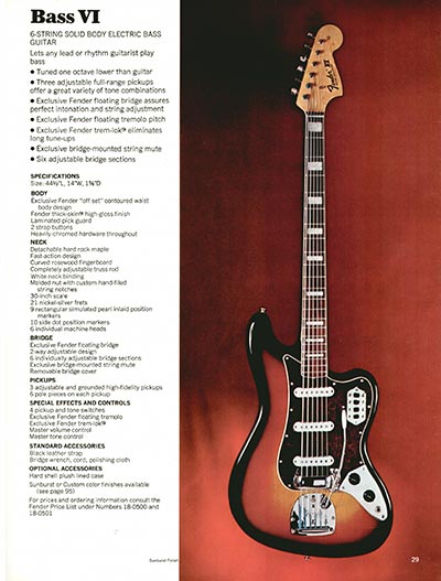 1970 Fender guitar, bass and amp catalog page 29 - Fender Bass VI