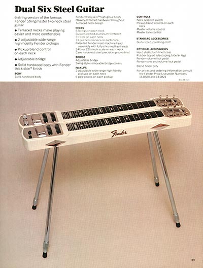 1970 Fender guitar, bass and amp catalog page 39 - Dual Six steel guitar
