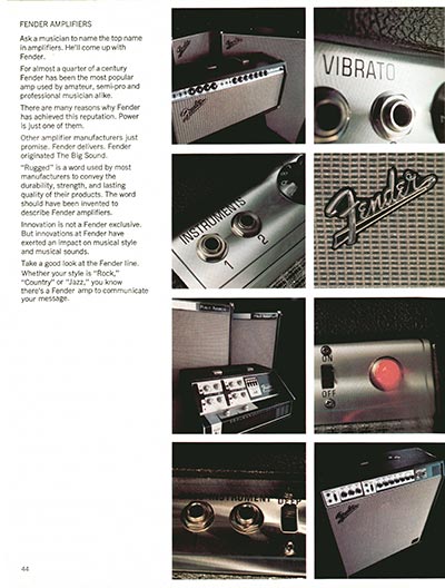 1970 Fender guitar, bass and amp catalog page 44 - Fender Amplifiers