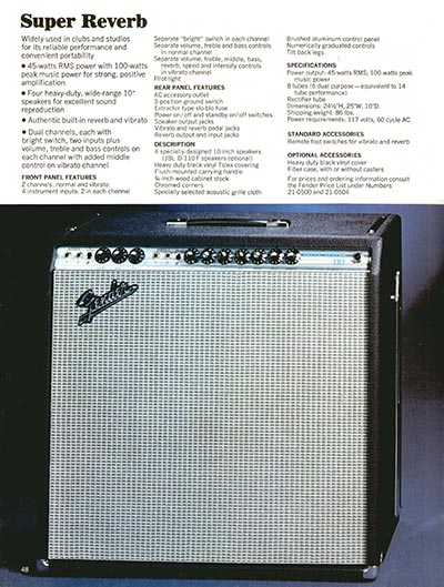 1970 Fender guitar, bass and amp catalog page 48 - Fender Super Reverb