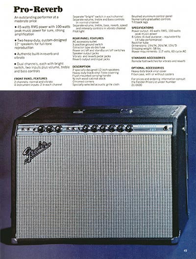 1970 Fender guitar, bass and amp catalog page 49 - Fender Pro-Reverb