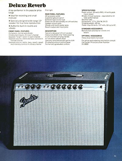 1970 Fender guitar, bass and amp catalog page 51 - Fender Vibrolux Reverb