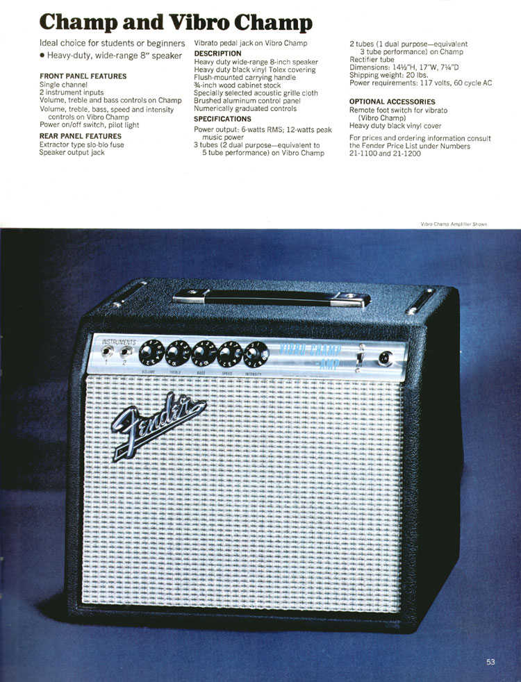 Fender Champ and Vibro Champ - 1970 Fender catalog, page 53