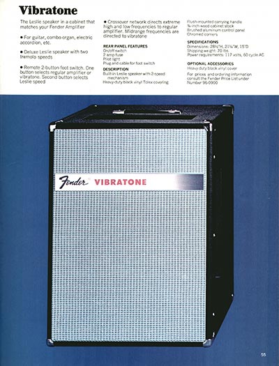 1970 Fender guitar, bass and amp catalog page 55 - Fender Vibratone