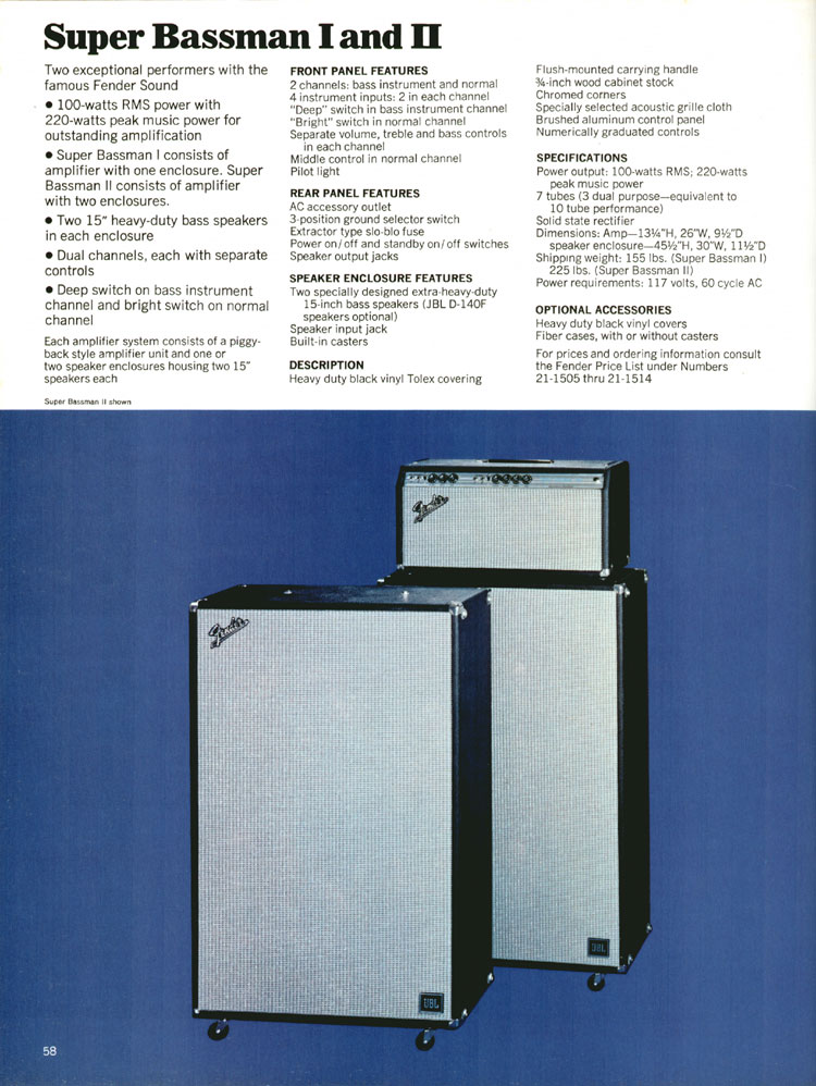 Fender Super Bassman I and II - 1970 Fender catalog, page 58