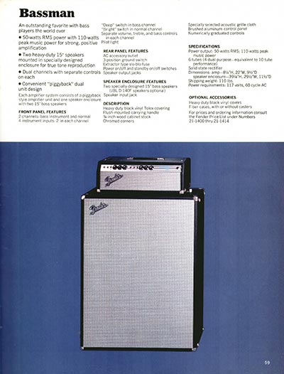 1970 Fender guitar, bass and amp catalog page 59 - Fender Bassman