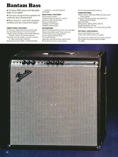 1970 Fender guitar, bass and amp catalog page 60 - Fender Bantam Bass