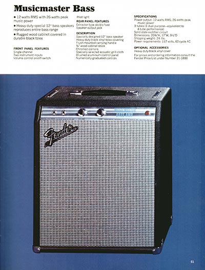 1970 Fender guitar, bass and amp catalog page 61 - Fender Bantam Bass