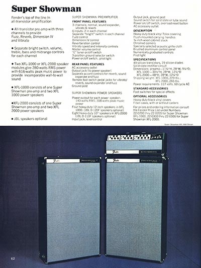 1970 Fender guitar, bass and amp catalog page 62 - Fender Super Showman