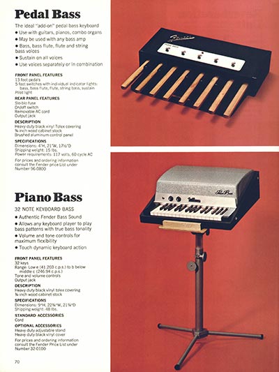1970 Fender guitar, bass and amp catalog page 70 - Fender Reverb Unit and Fender Blender