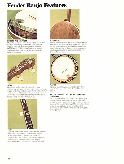 1970 Fender guitar, bass and amp catalog page 88 - Fender Banjo Features