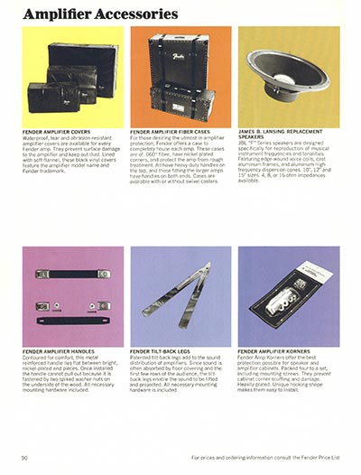 1970 Fender guitar, bass and amp catalog page 90 - Fender Amplifier Accessories
