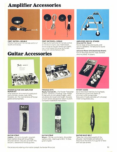 1970 Fender guitar, bass and amp catalog page 91 - Fender Amplifier/Guitar Accessories - Fender Guitar Accessories