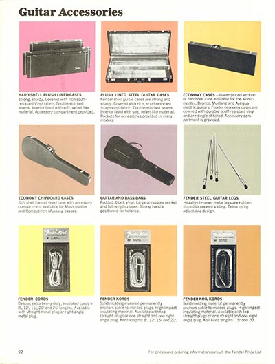1970 Fender guitar, bass and amp catalog page 92 - Fender Guitar/Banjo Accessories