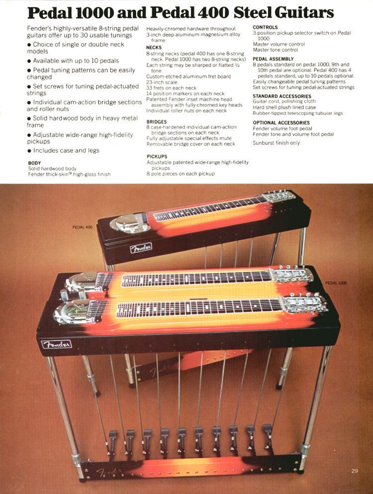 1972 Fender guitar and bass catalog page 31: Fender PS210 pedal steel guitar
