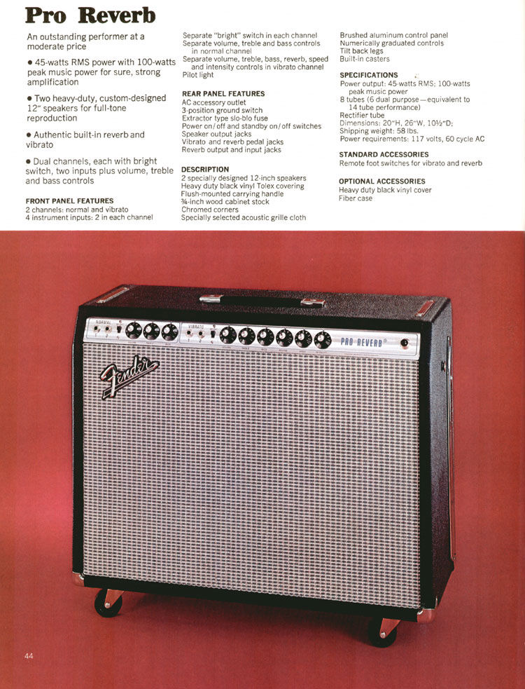 1972 Fender guitar and bass catalog page 46: Fender Pro Reverb amplifier