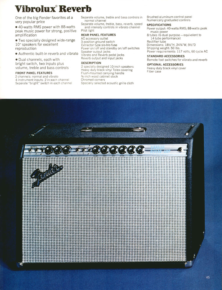 1972 Fender guitar and bass catalog page 47: Fender Vibrolux Reverb amplifier