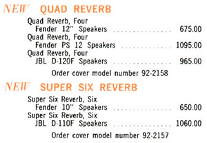 1972 Fender Price list announcing the Fender Quad and Super Six amplifiers