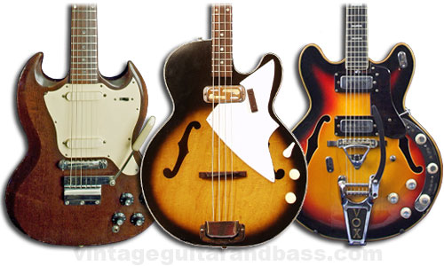 1969 Gibson Melody Maker, 1964 Harmony H22 bass, 1968 Vox Ultrasonic