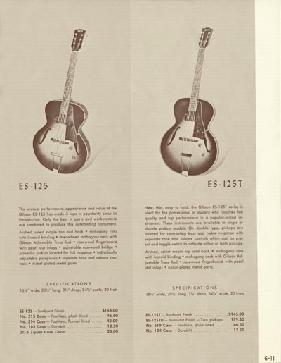 1958 Gibson electric guitars and amplifiers catalog page 11