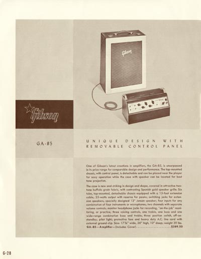 1958 Gibson electric guitars and amplifiers catalog page 28