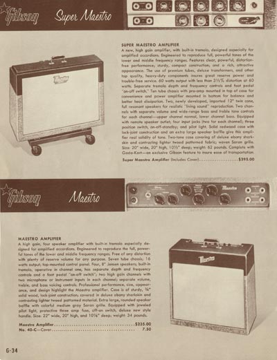 1958 Gibson electric guitars and amplifiers catalog page 34