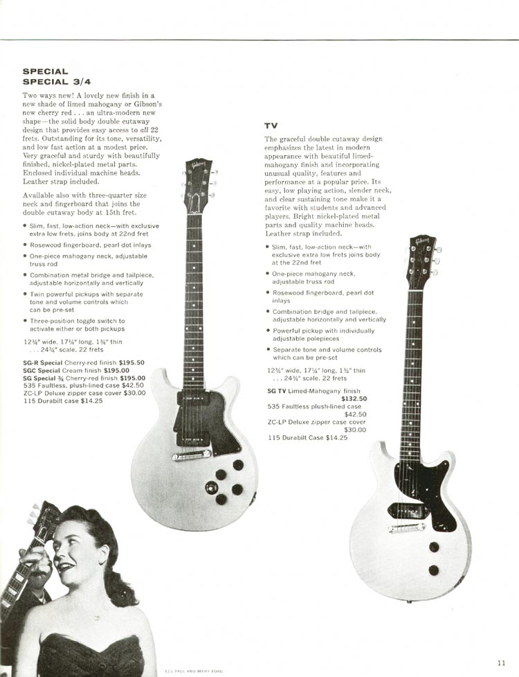 1960 Gibson guitar and amplifier catalog, page 11: Gibson SG Special and TV