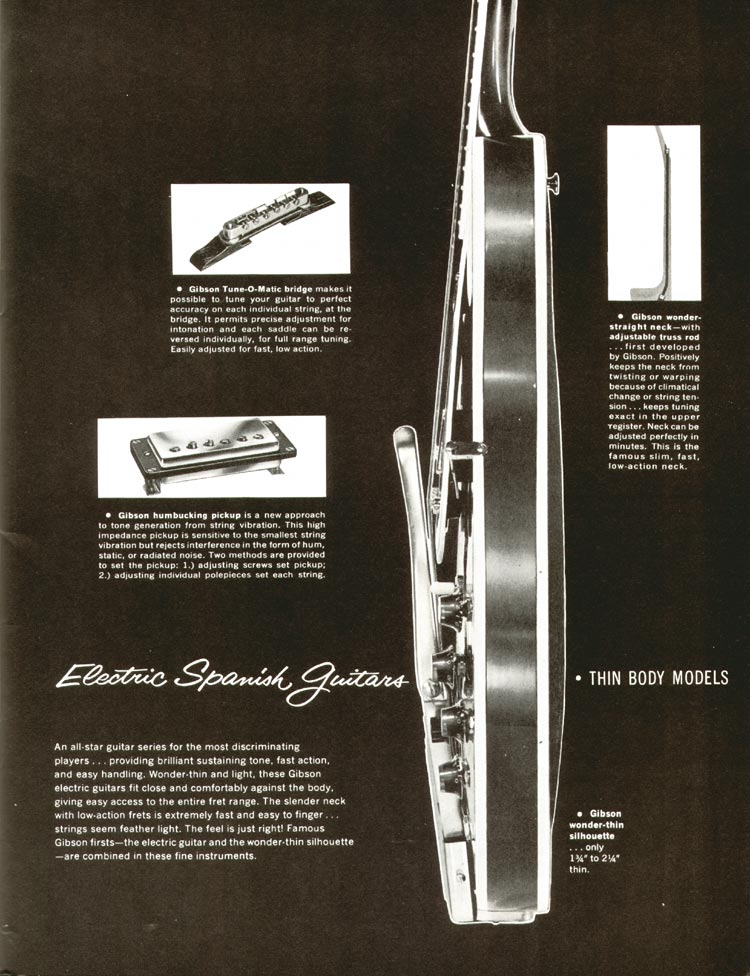 1960 Gibson guitar and amplifier catalog, page 5: thinline electric Spanish models