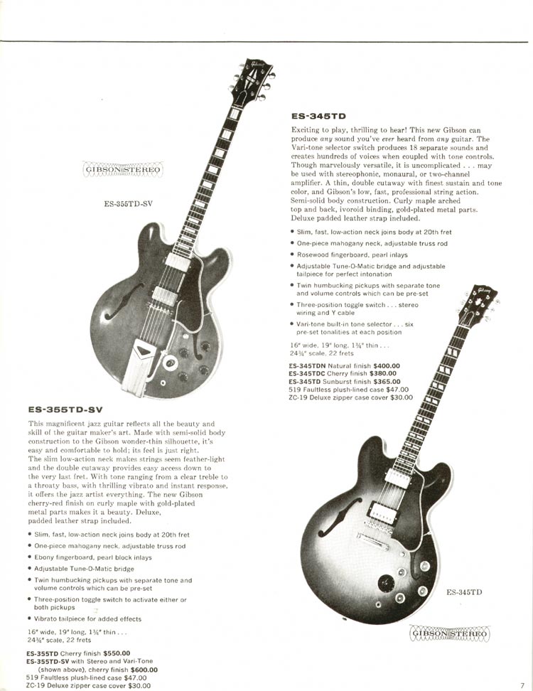 1960 Gibson guitar and amplifier catalog, page 7 Gibson ES-345TD and ES-355TD-SV
