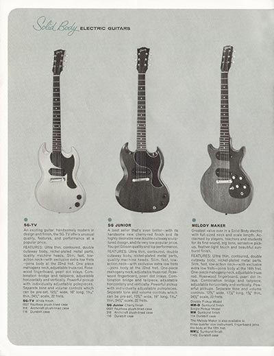 1964 Gibson electric guitars catalog page 12 - Gibson SG-TV, SG Junior and Melody Maker