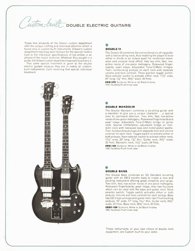 1964 Gibson electric guitars catalog page 15 - doubleneck guitars: Double 12, Double Bass and Double Mandolin