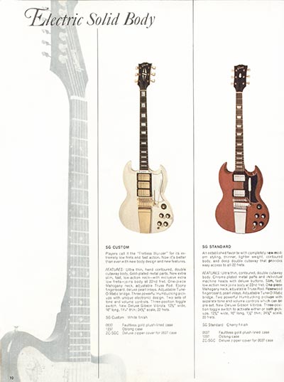 1966 Gibson Guitars & Amplifiers catalog, page 10 - Gibson SG Custom, SG Standard