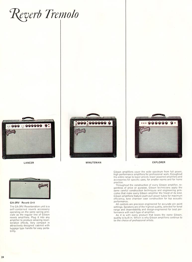1966 Gibson Guitars & Amplifiers catalog, page 24 - Gibson Lancer, Minuteman and Explorer Amplifiers