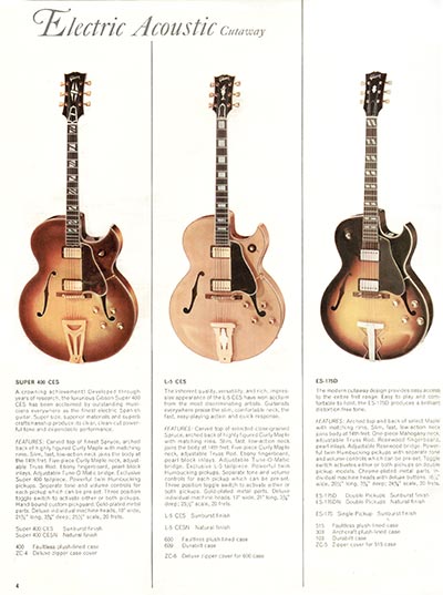 1966 Gibson Guitars & Amplifiers catalog, page 4 - Super 400CES, L-5 CES and ES-175