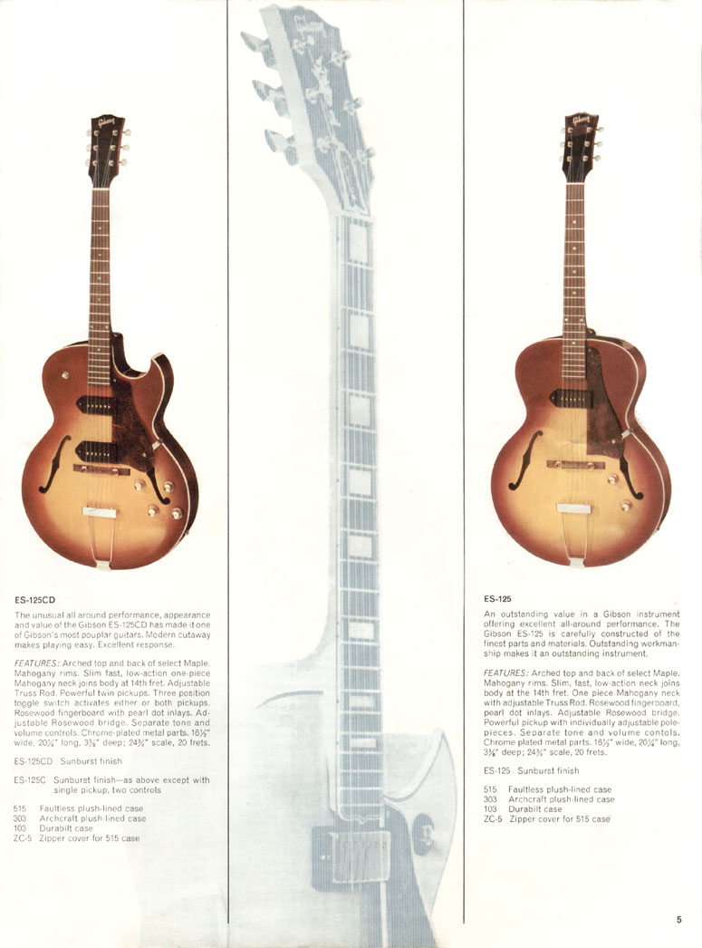 1966 Gibson Guitars & Amplifiers catalog, page 5: Gibson ES-125CD and ES-125