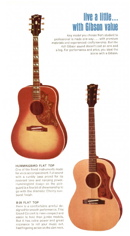 1968 Gibson 'It Goes Where You Go' catalog, page 7: Gibson Hummingbird and B-25 acoustics