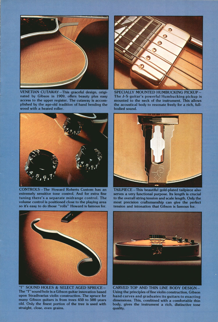 1975 Gibson custom order & electric acoustic catalog, page 3: electric acoustic features