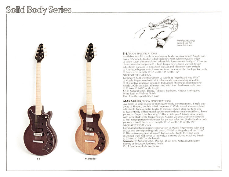 1978 Gibson Quality / Prestige / Innovation catalog, page 11: Gibson S-1 and Marauder