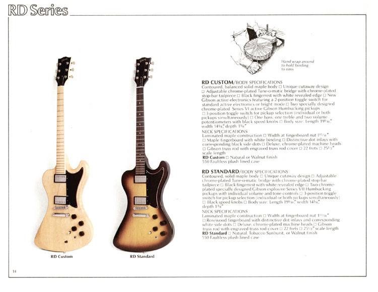 1978 Gibson Quality / Prestige / Innovation catalog, page 14: Gibson RD Custom and RD Standard guitars