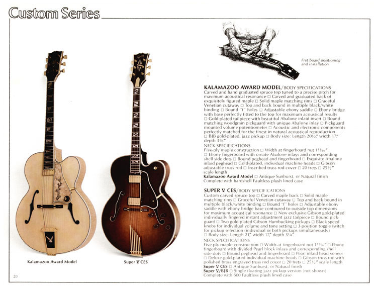 1978 Gibson Quality / Prestige / Innovation catalog, page 20: Kalamazoo Award Model and Super V CES