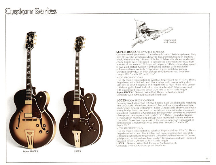1978 Gibson Quality / Prestige / Innovation catalog, page 21: Gibson Super 400CES and L-5CES