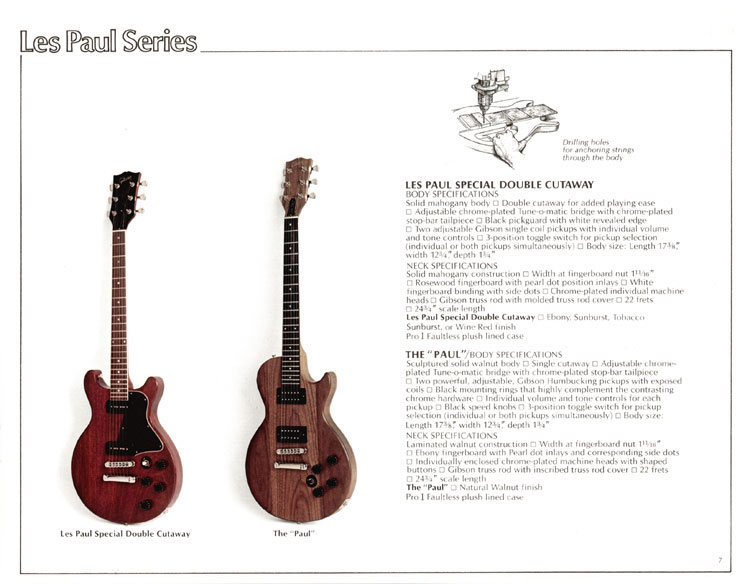 1978 Gibson Quality / Prestige / Innovation catalog, page 7: Gibson Les Paul Special Double Cutaway and The Paul